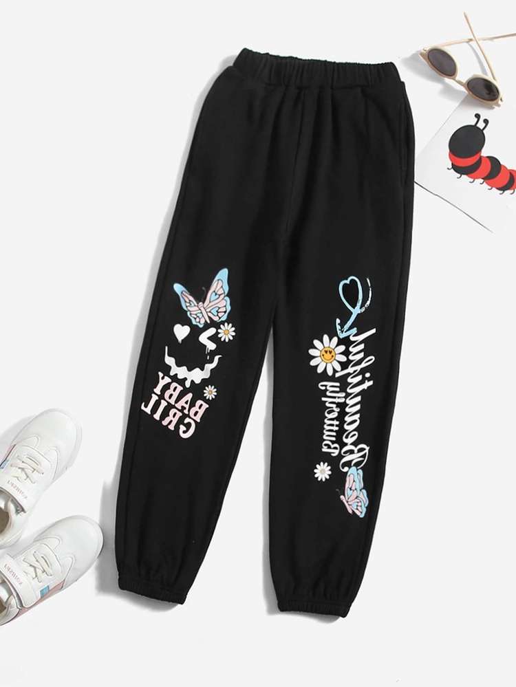 Pocket Long Black Girls Sweatpants 6617