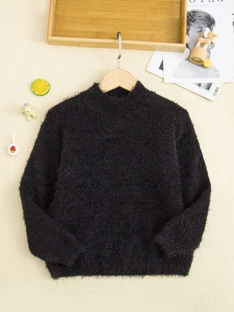 Long Sleeve Plain Black Stand Collar Kids Clothing 465