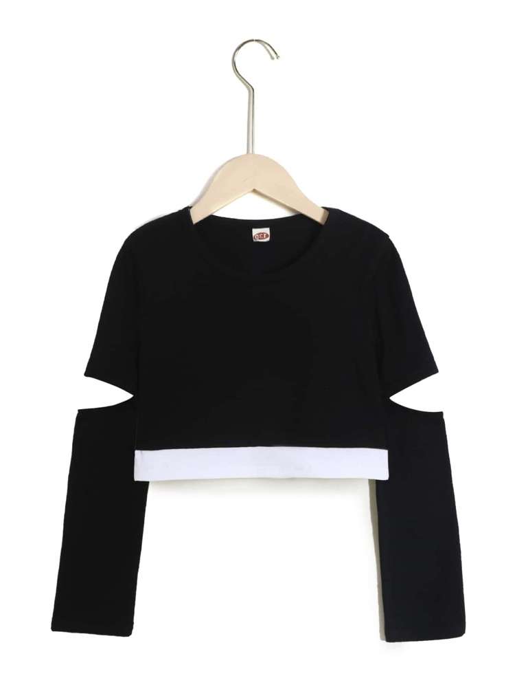  Crop Long Sleeve Black Girls Tops 7566