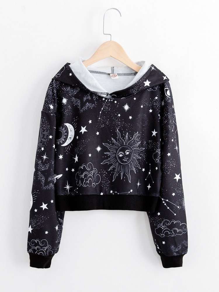 Galaxy Crop Casual Hooded Kids Clothing 664