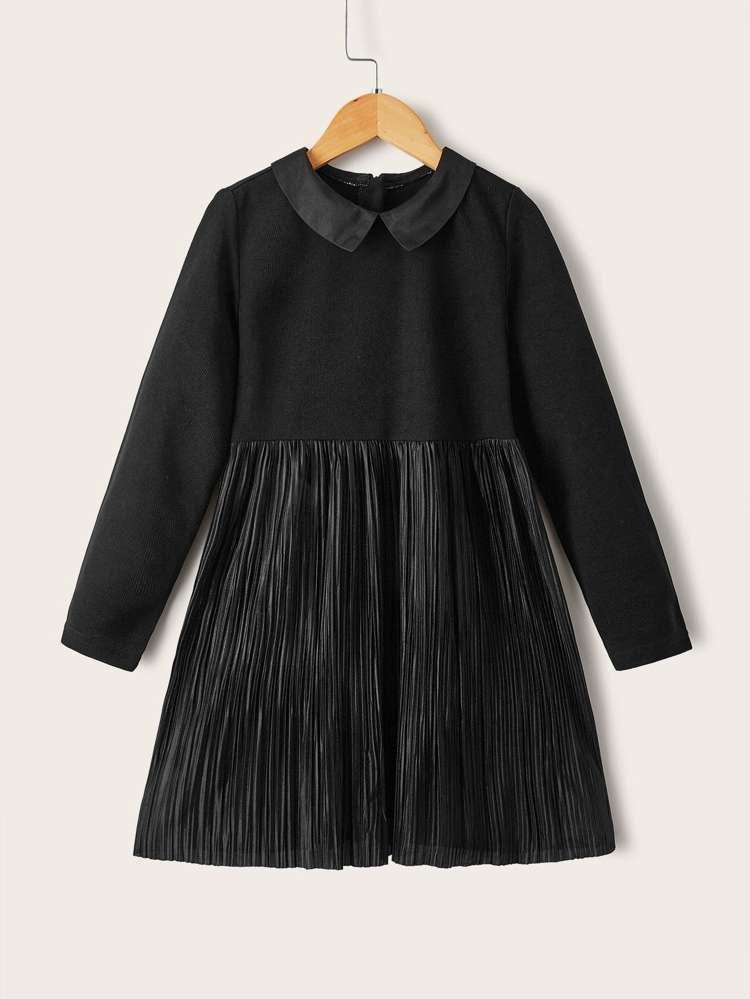 Plain Cute Long Sleeve Contrast Collar Girls Dresses 1292