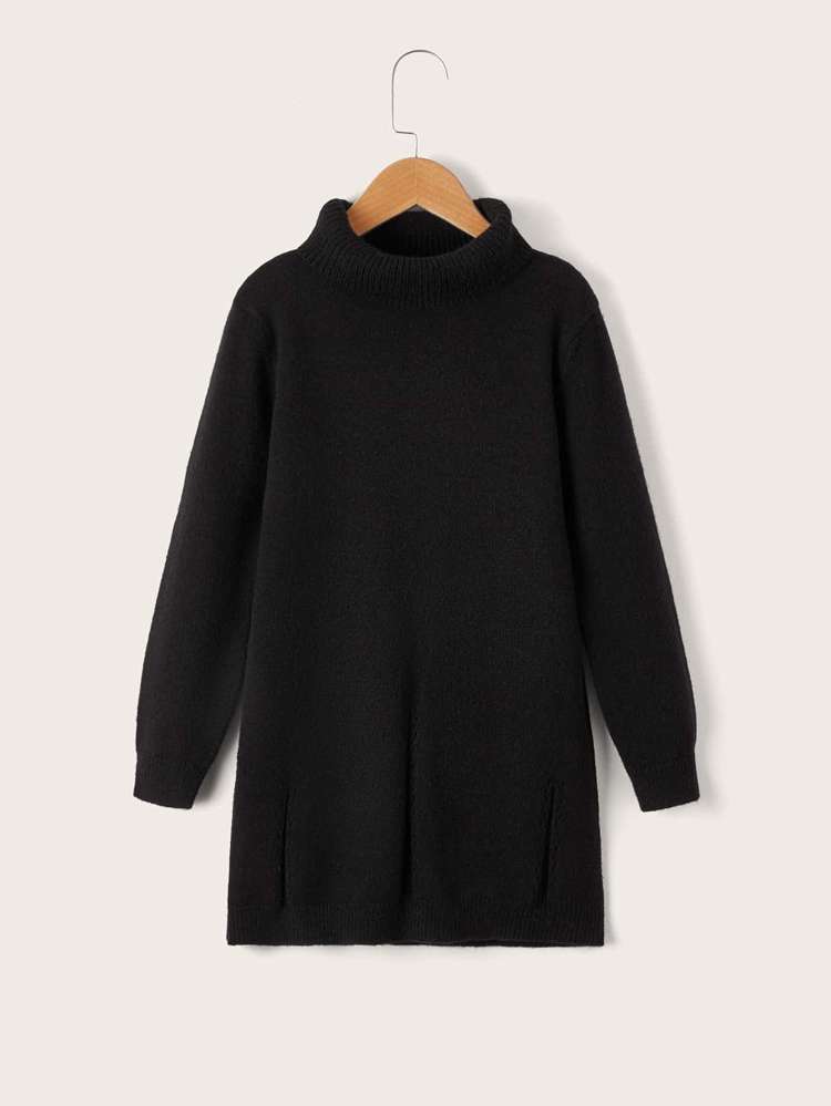 Black High Neck Long Sleeve Girls Clothing 9845