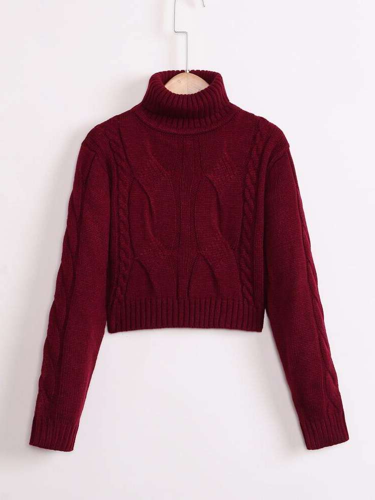 Crop Plain Long Sleeve Girls Knitwear 1407