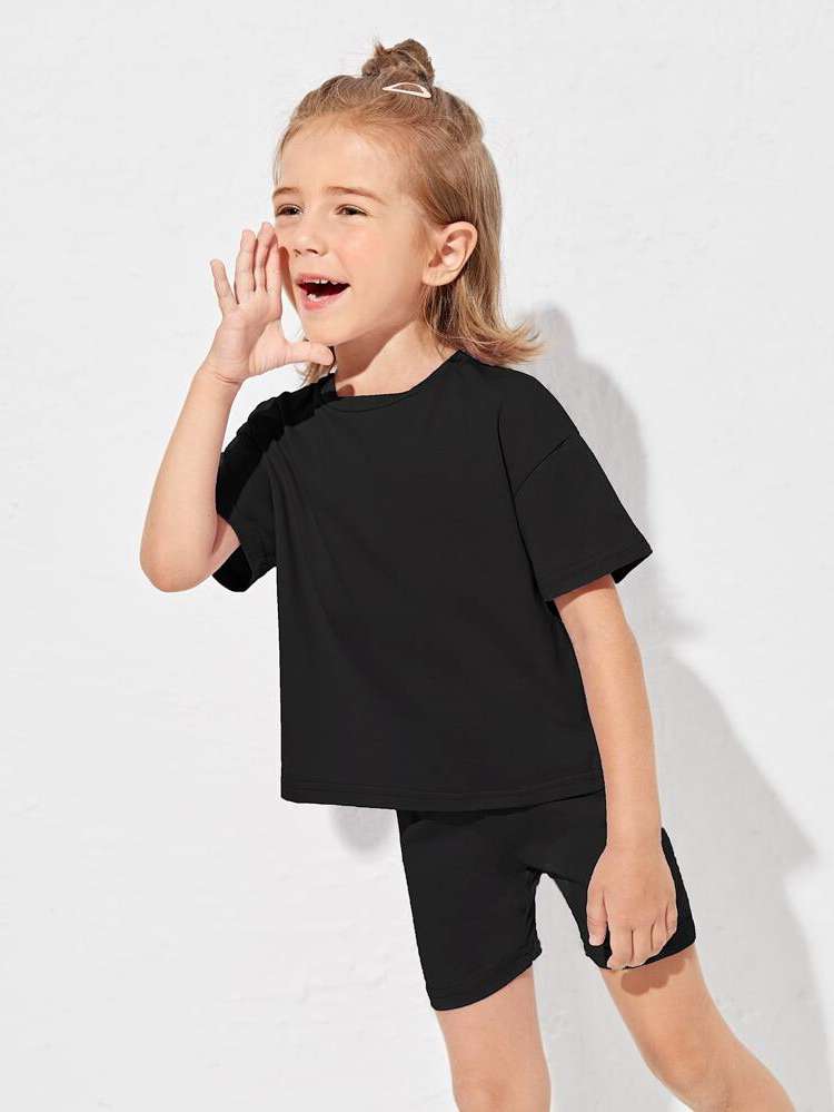 Short Sleeve Casual Regular Fit Toddler Girl Two-piece Outfits 718