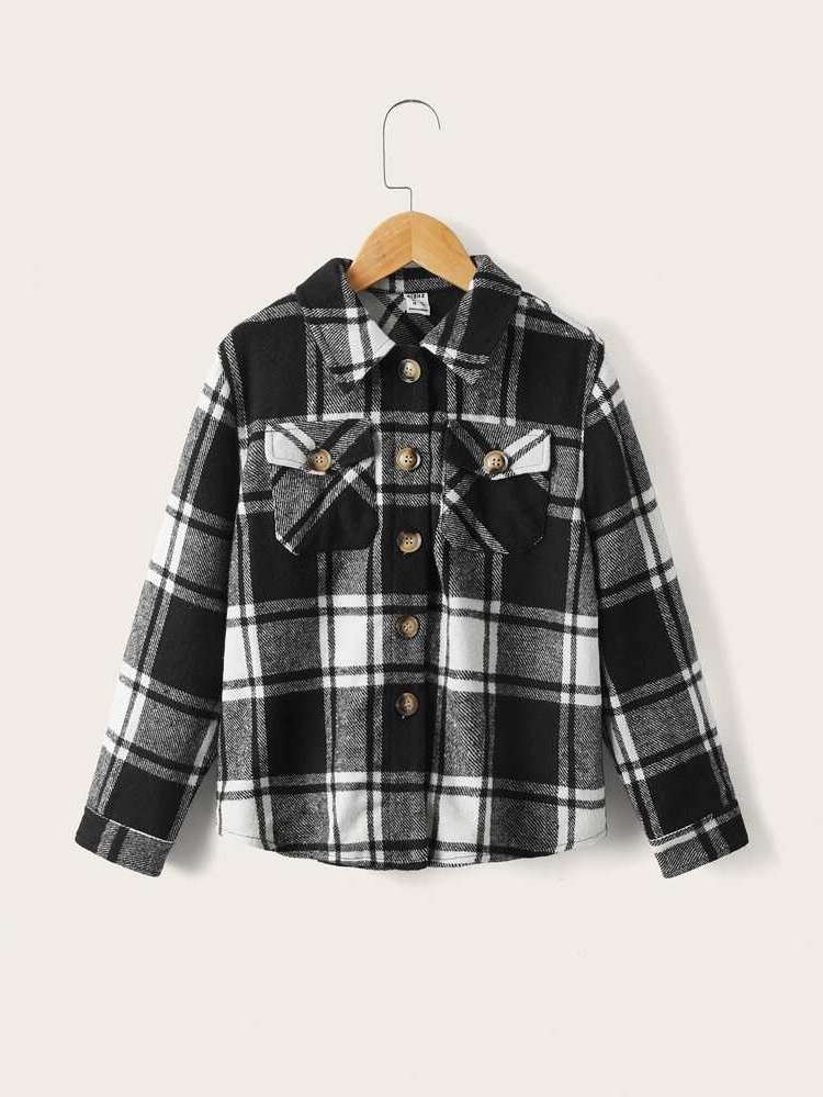 Plaid Black Pocket Regular Fit Kids Clothing 5501