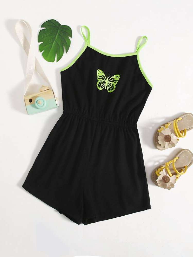 Butterfly Sleeveless Short Casual Girls Jumpsuits 9917