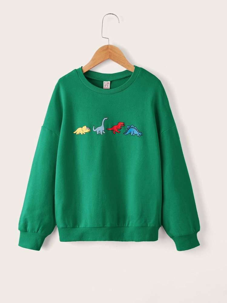 Casual Regular Fit Dinosaur Round Neck Girls Clothing 308