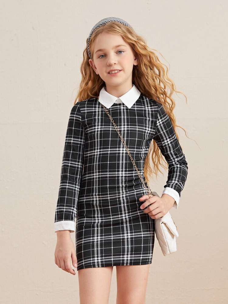 Short Long Sleeve Contrast Collar Girls Clothing 2247