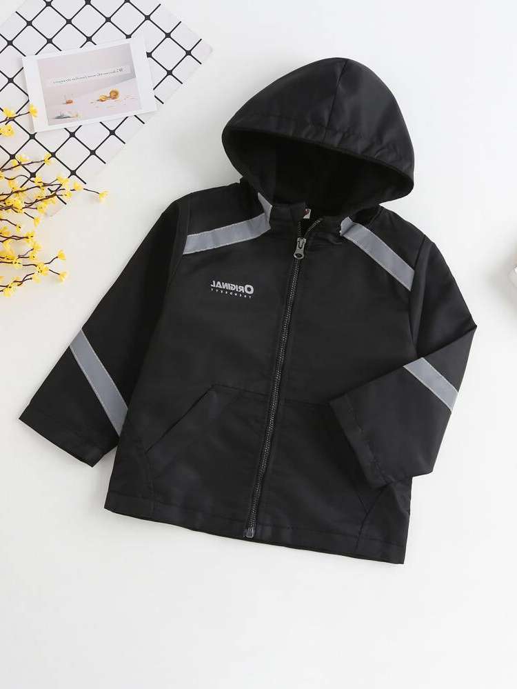 Letter Regular Fit Black Zipper Toddler Boys Outerwear 5598