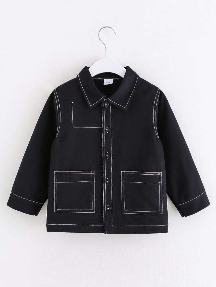 Black Regular Long Sleeve Pocket Toddler Boys Clothing 5685