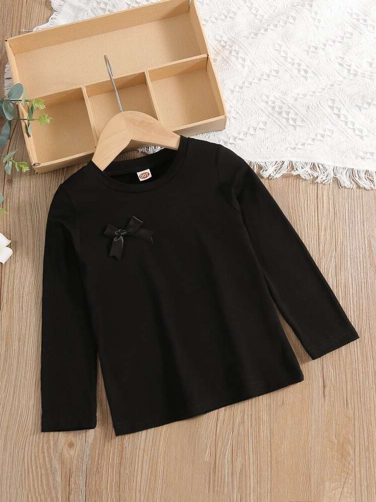 Round Neck Bow Plain Kids Clothing 4400