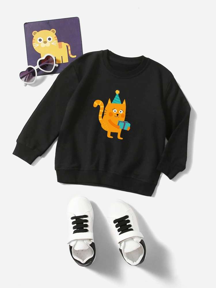 Cartoon Regular Regular Fit Black Toddler Girl Sweatshirts 257