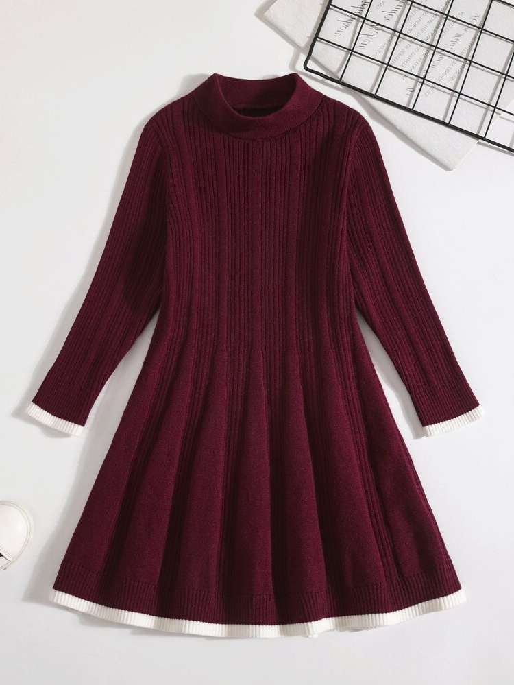  Casual Rib-Knit Stand Collar Toddler Girls Clothing 7993