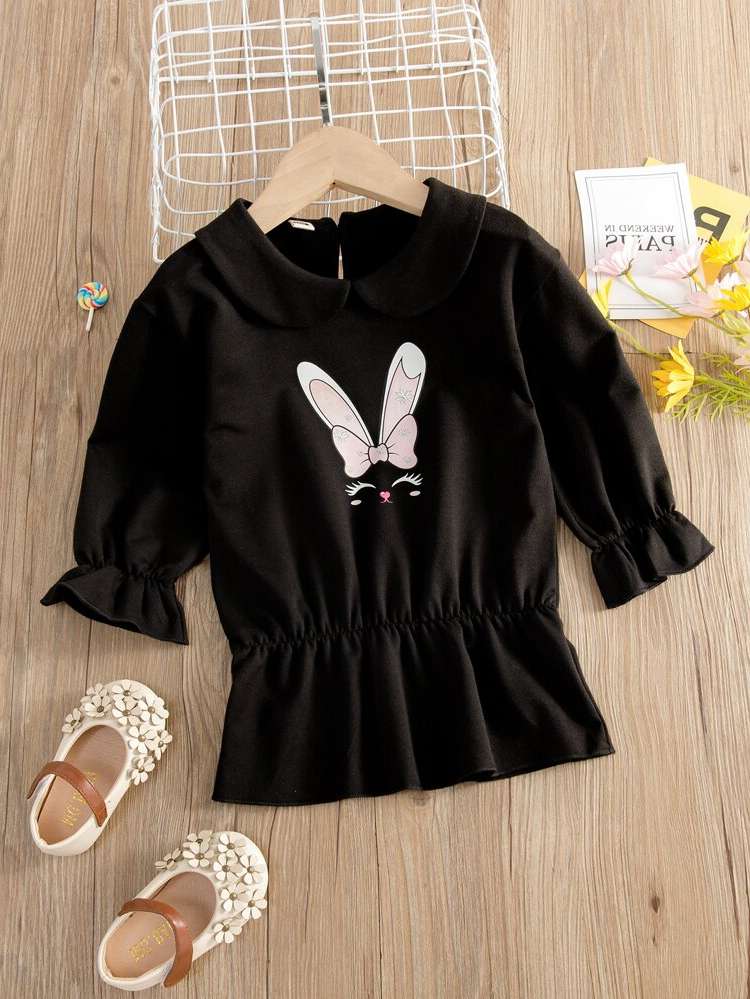 Short Black Peter Pan Collar Toddler Girl Dresses 189