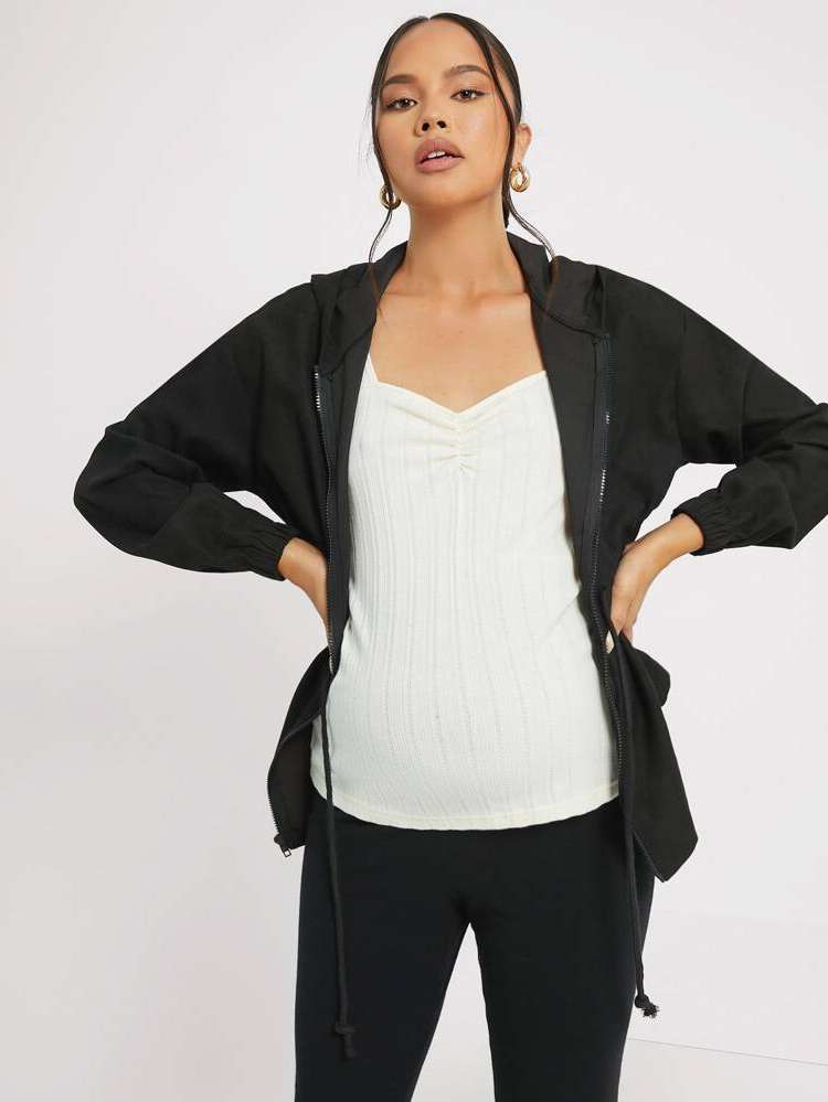 Long Sleeve Drawstring Casual Maternity Coats  Jackets 9817