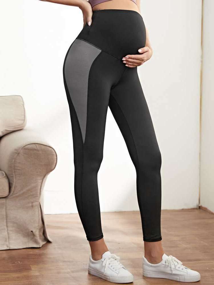 Colorblock Sporty Black Maternity Leggings 5256