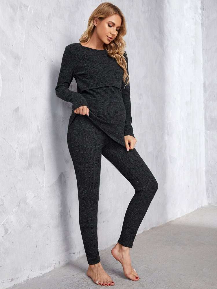  Black Rib-Knit Plain Baby  Mom 849