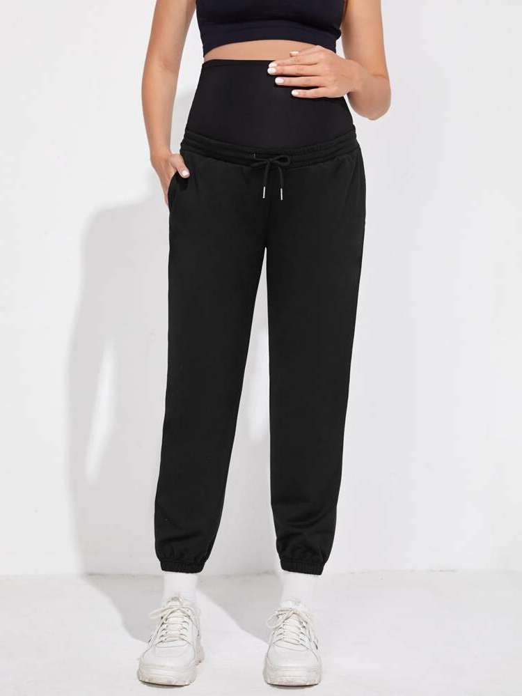  Plain Black Long Maternity Pants 8616