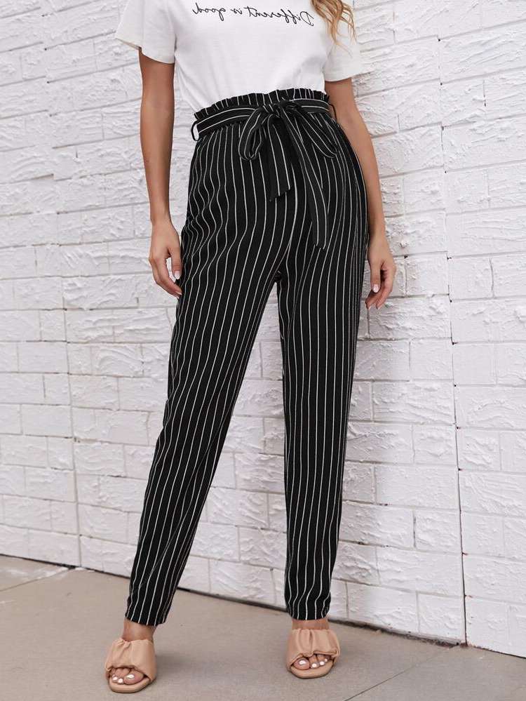 Black Striped Regular Fit Maternity Pants 669