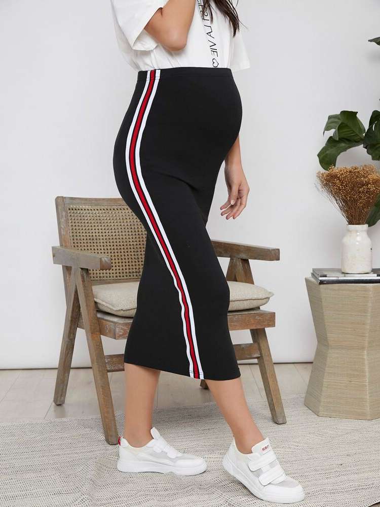 Black Striped Midi Maternity 9258