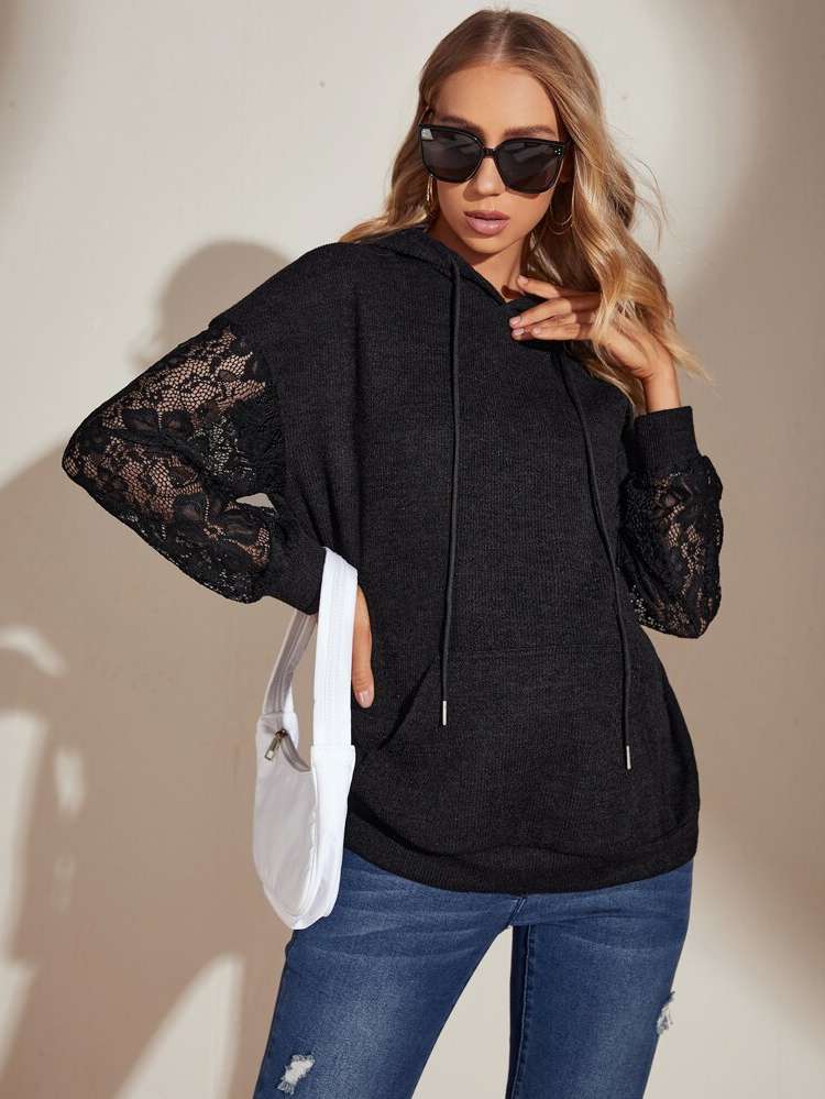 Long Sleeve Black Casual Hooded Maternity 7208