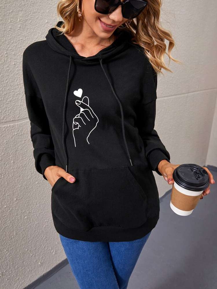 Black Drawstring Casual Long Sleeve Maternity Sweatshirts 8541