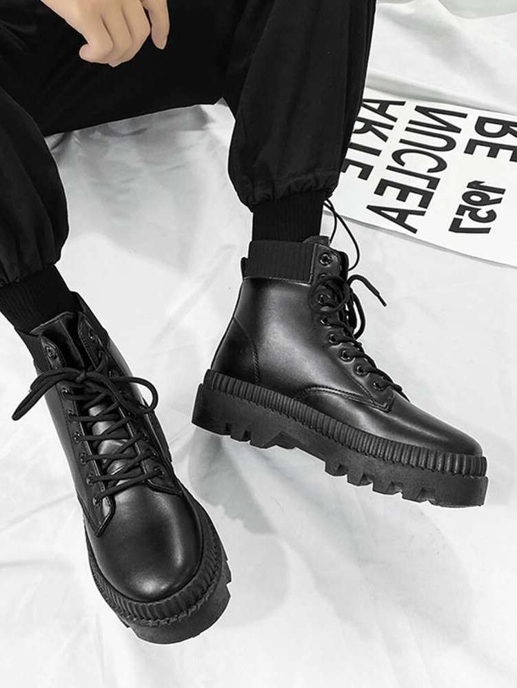  Plain Black Men Boots 7973