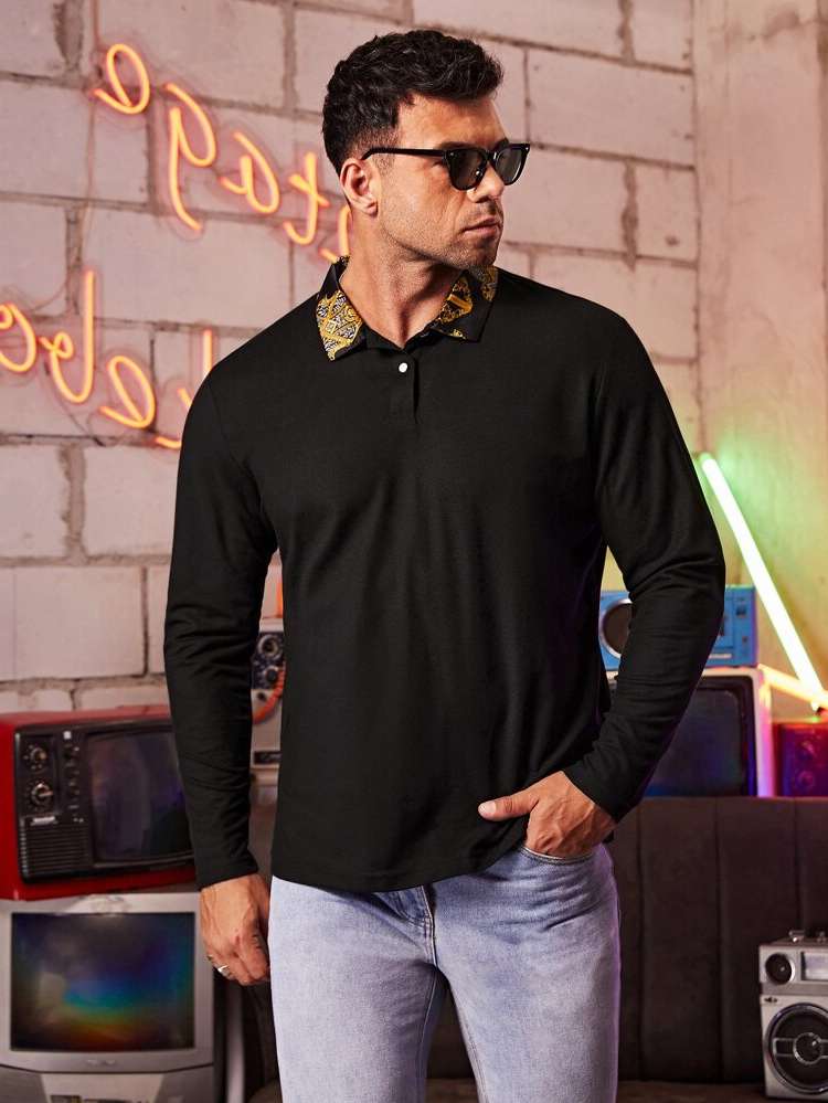 Polo Black Chain Print Men Polo Shirts 3942