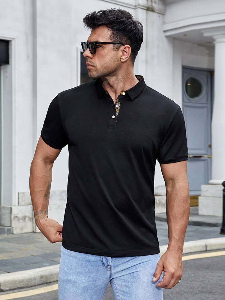 Button Polo Black Men Clothing 2260