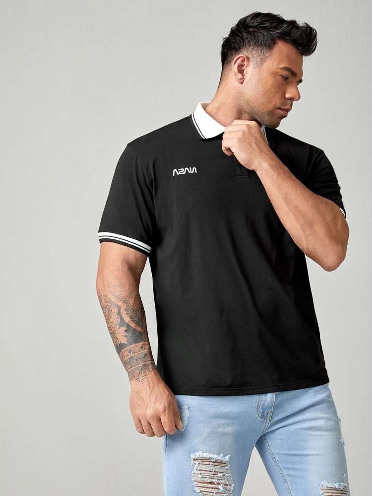 Casual Regular Fit Letter Polo Men Polo Shirts 6172