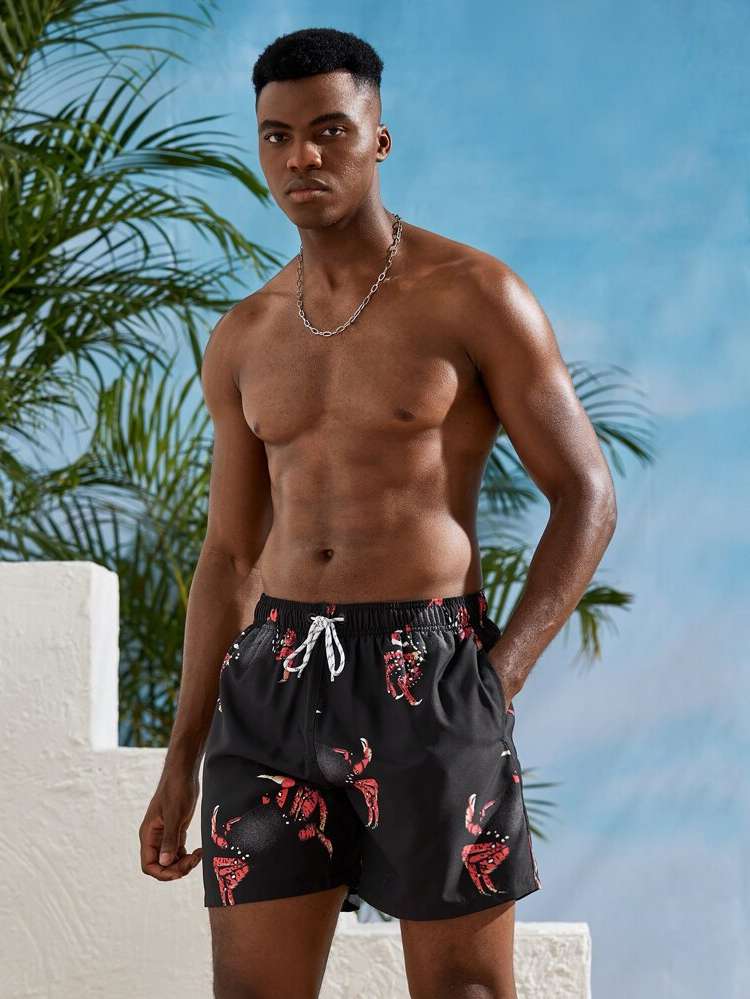 Black  Men Swimwear 8600