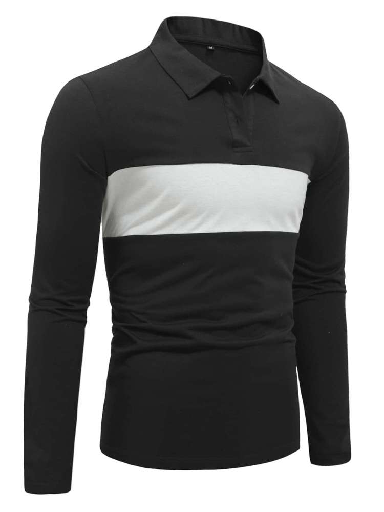  Black Colorblock Men Polo Shirts 5092