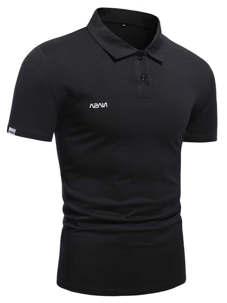 Black Button Short Sleeve Men Tops 3376