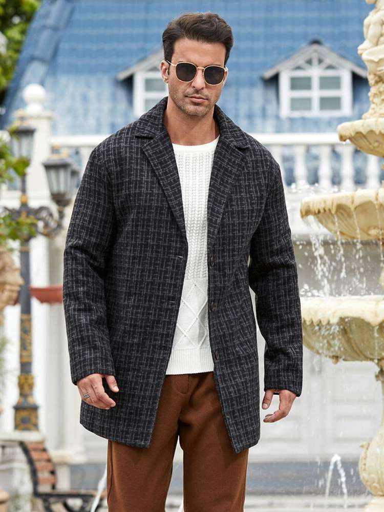 Casual Short Long Sleeve Plaid Men Outerwear 13