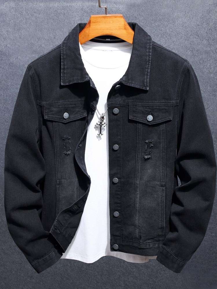 Plain Regular Fit Collar Long Sleeve Men Denim Jackets 7109