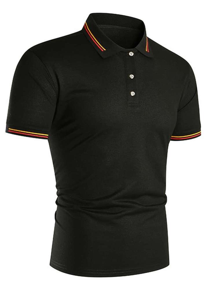 Striped Black Regular Fit Short Sleeve Men Tops 1656