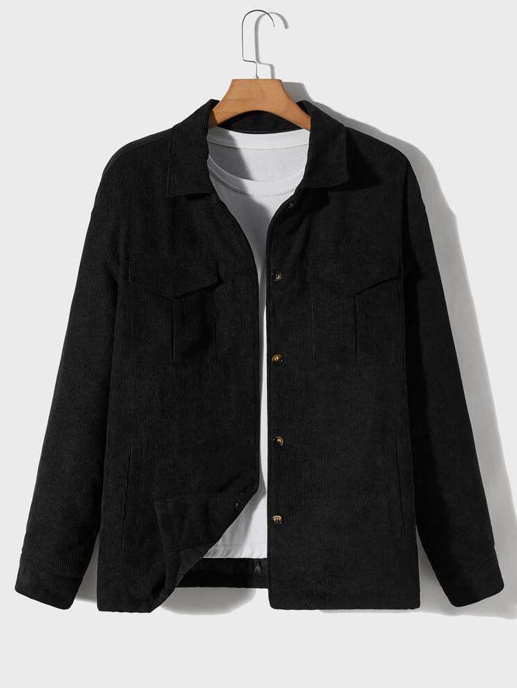 Plain Black Casual Pocket Men Winter Coats 233