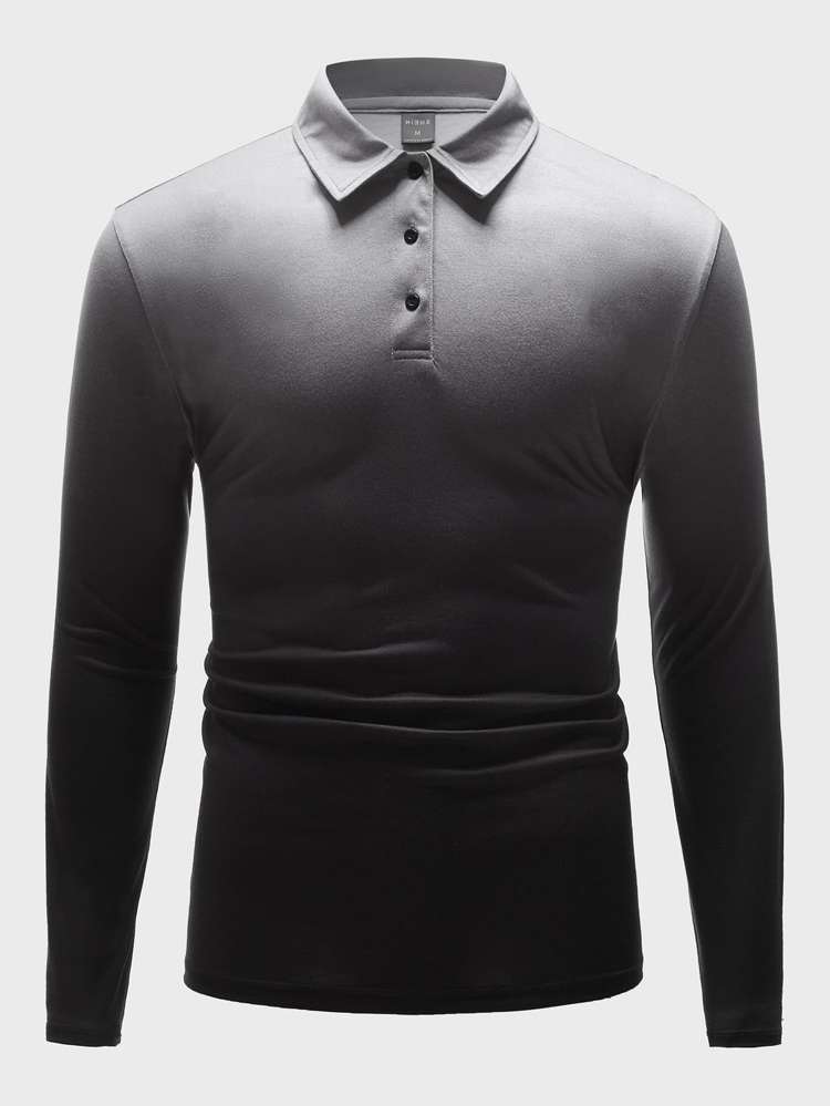 Button Front Casual Black Men Polo Shirts 2072