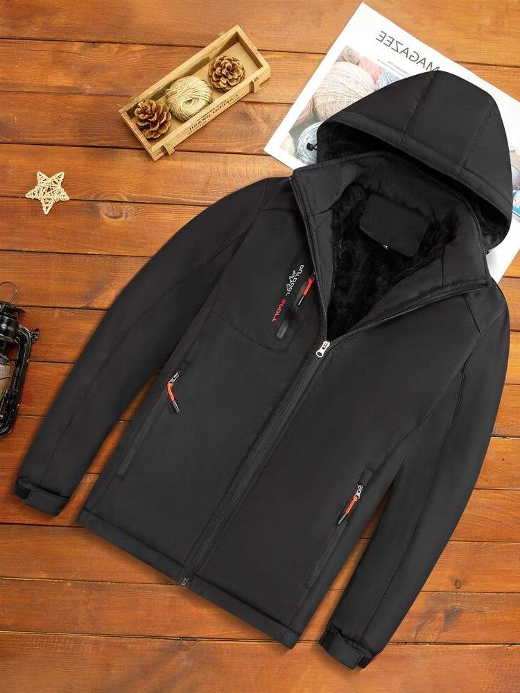 Casual Letter Hooded Men Outerwear 7842