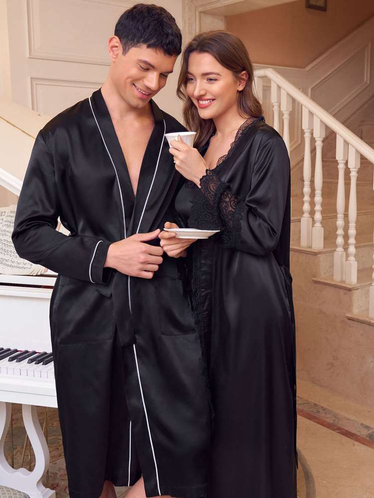 Long Sleeve Belted Casual Men Loungewear Robes 3113