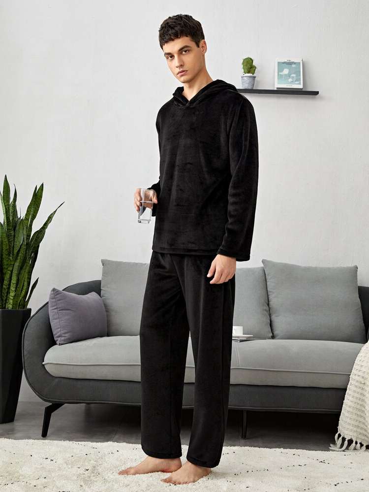  Black Plain Men Loungewear Sets 6821