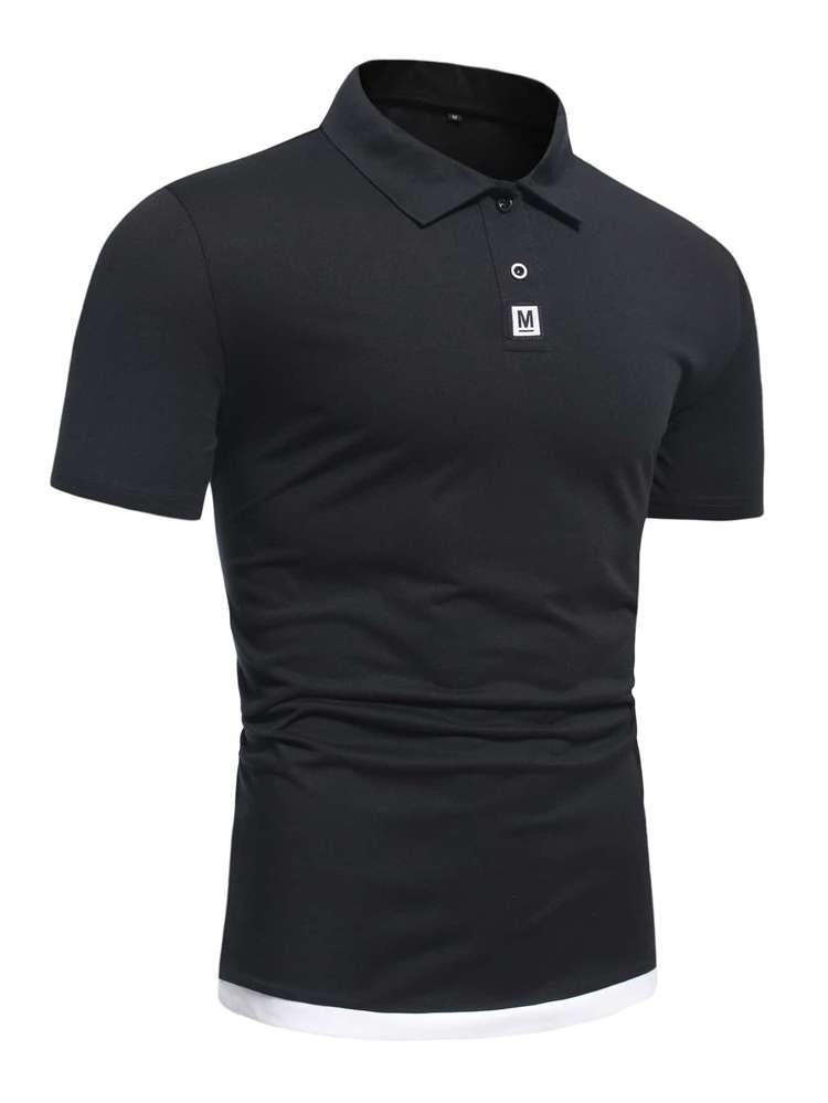 Black Polo Patched Men Polo Shirts 201