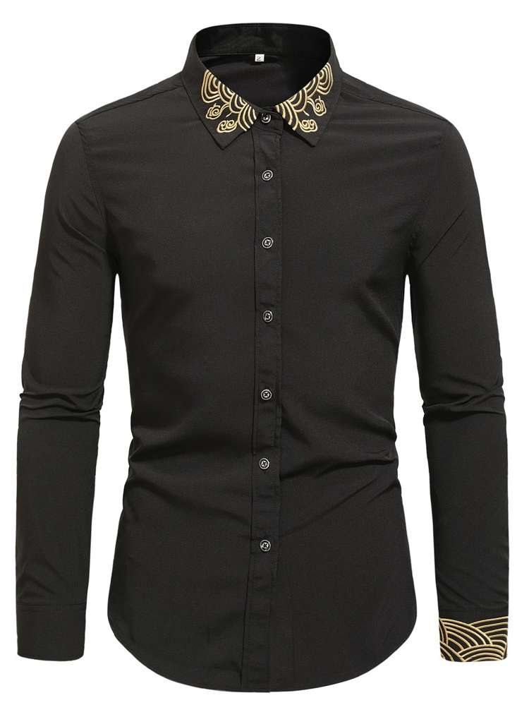 Embroidery Party Collar Graphic Men Shirts 331