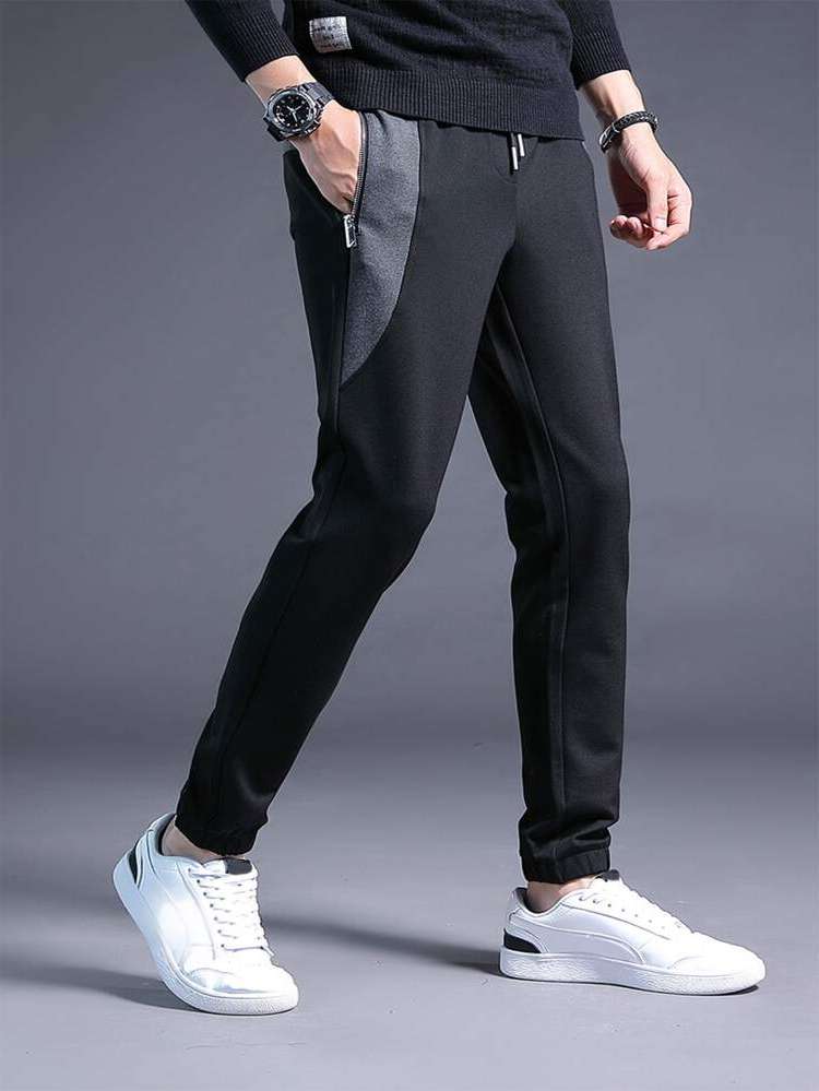 Colorblock Regular Fit Black Men Bottoms 397