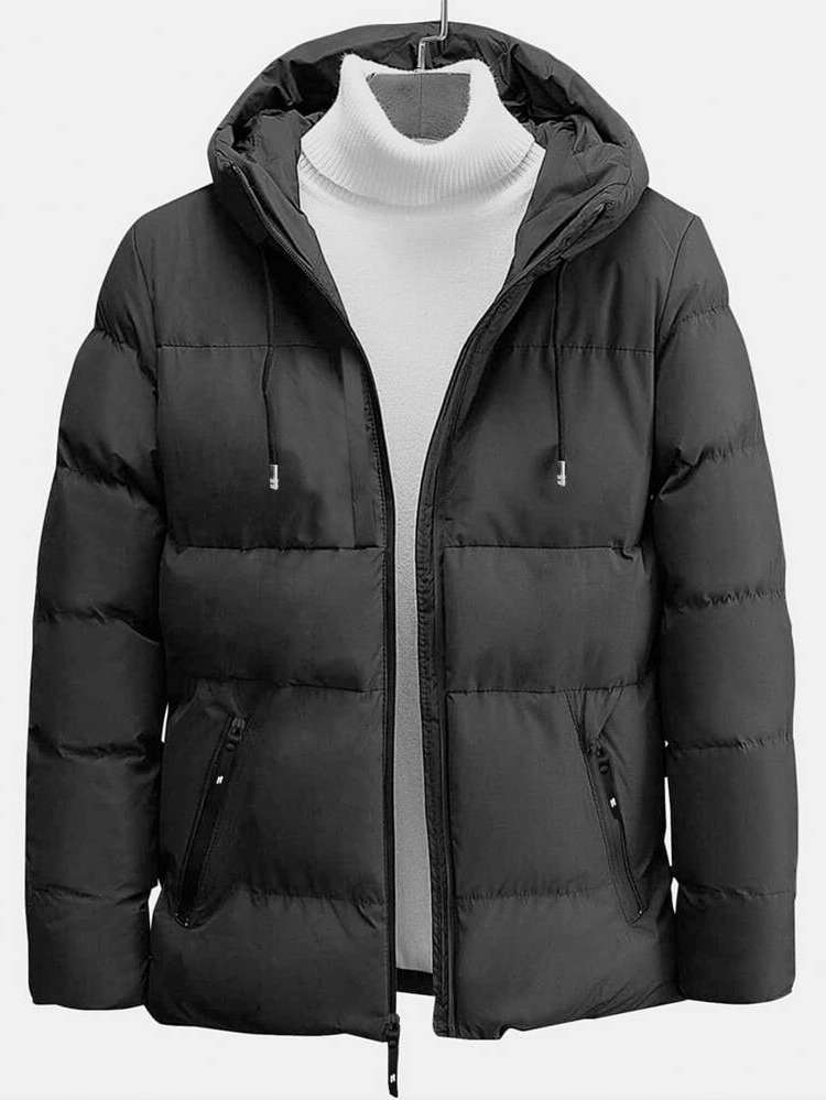  Long Sleeve Drawstring Black Men Winter Coats 2451