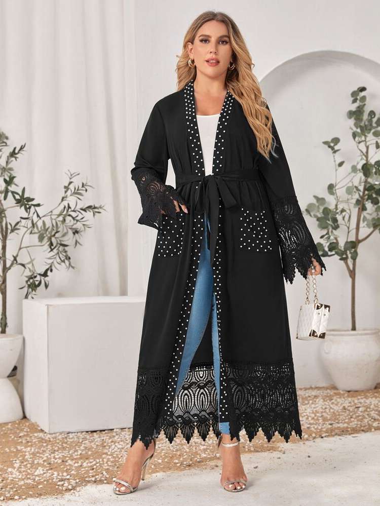 Pocket Maxi Polka Dot Modest Plus Size Abayas 8882