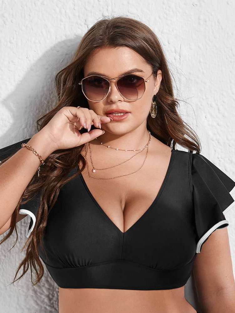  Black Casual Plus Size Bikini Tops 9822