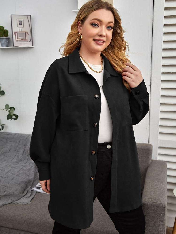 Collar Black Long Sleeve Oversized Plus Size Blouses 3351