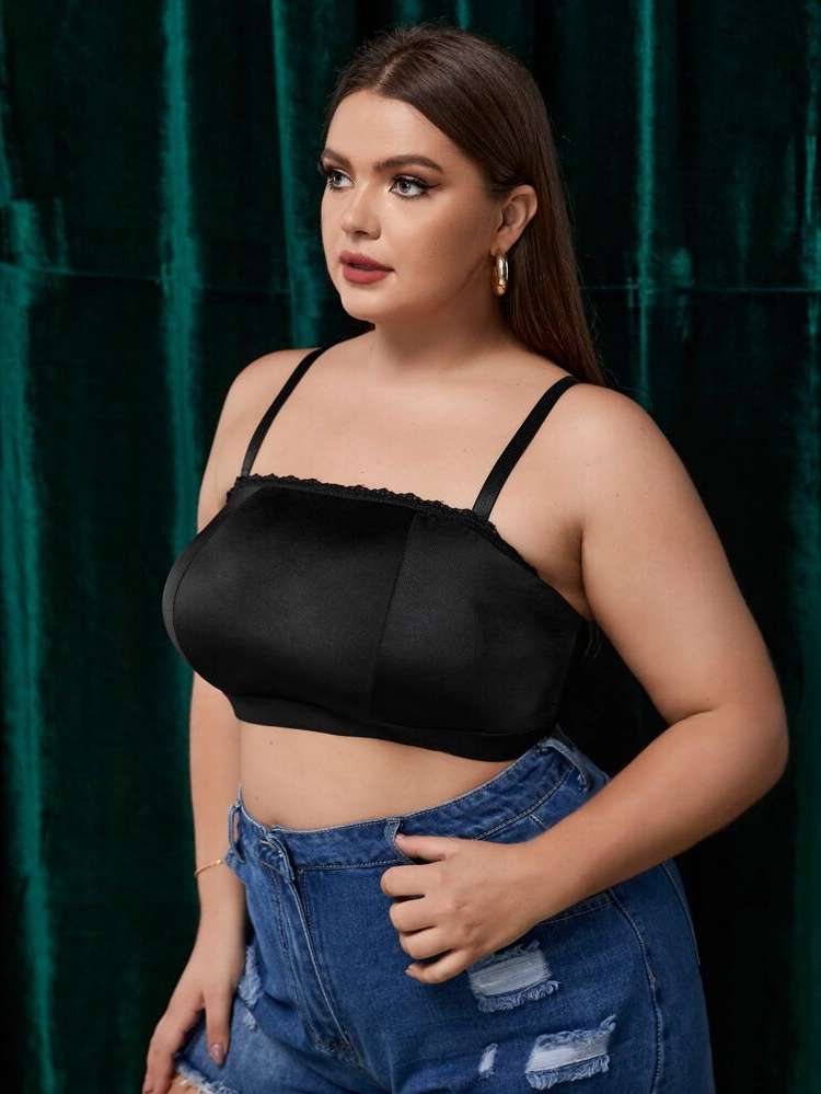  Black Contrast Lace Plus Size Bras  Bralettes 8058