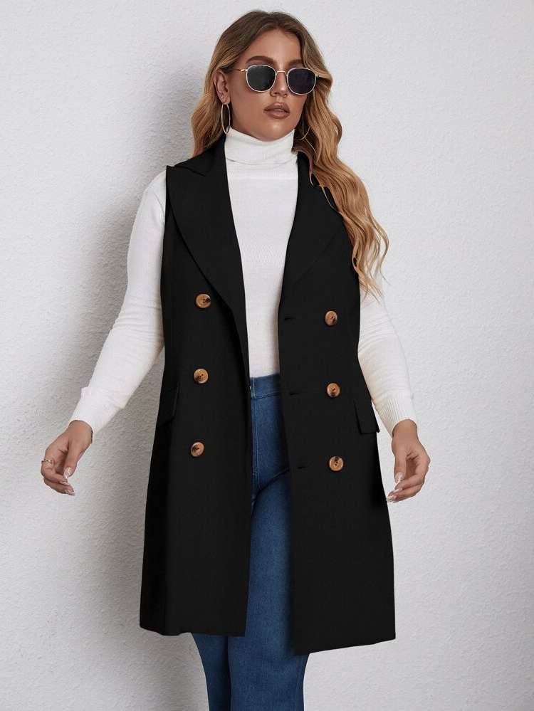 Sleeveless Lapel Elegant Plus Size Coats 875